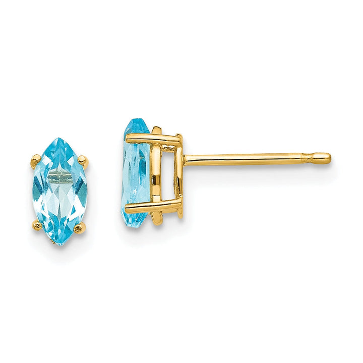 14k Yellow Gold Marquise Blue Topaz Earring