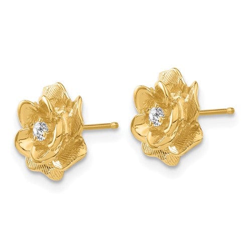 14k Yellow Gold Diamond Flower Earrings