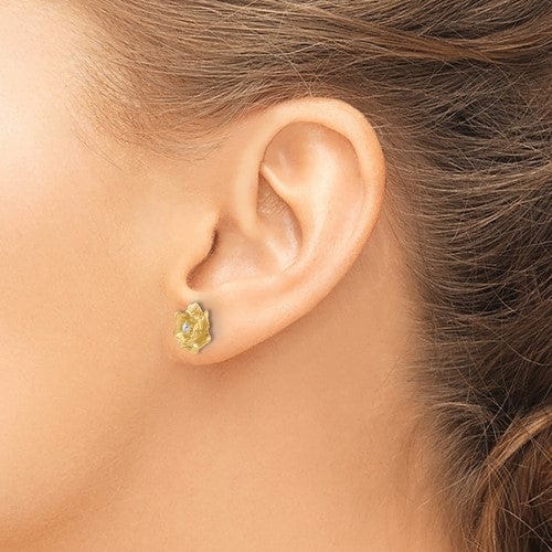 14k Yellow Gold Diamond Flower Earrings