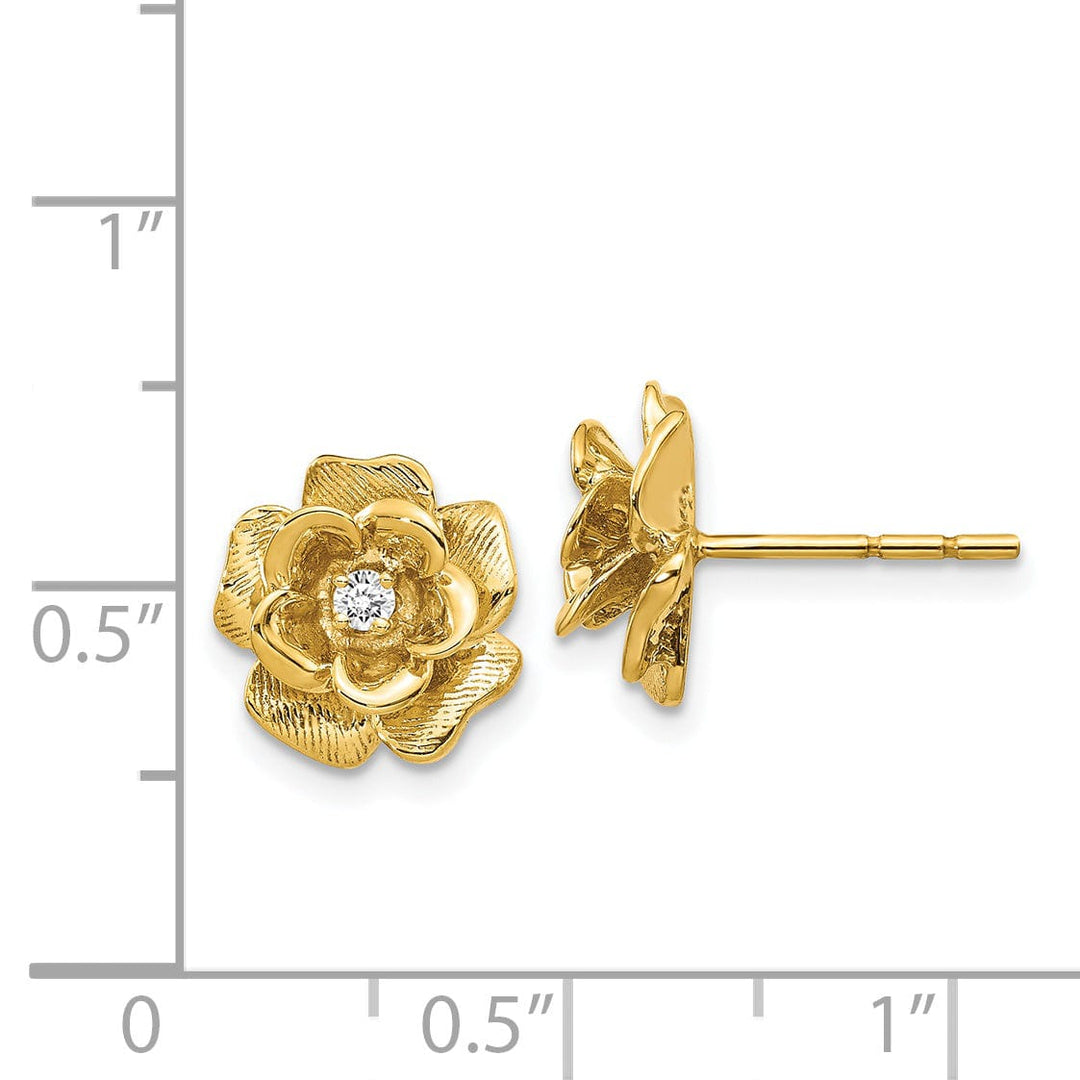 14k Yellow Gold Diamond Flower Earrings