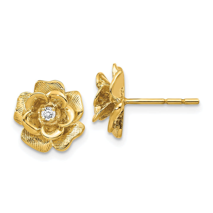 14k Yellow Gold Diamond Flower Earrings