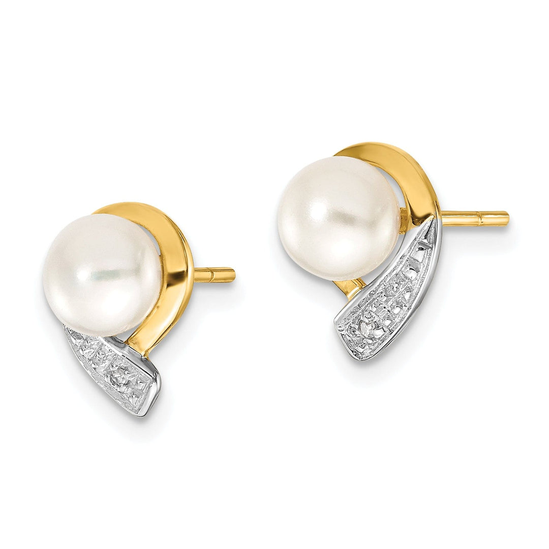 14k Yellow Gold Pearl Diamond Earrings