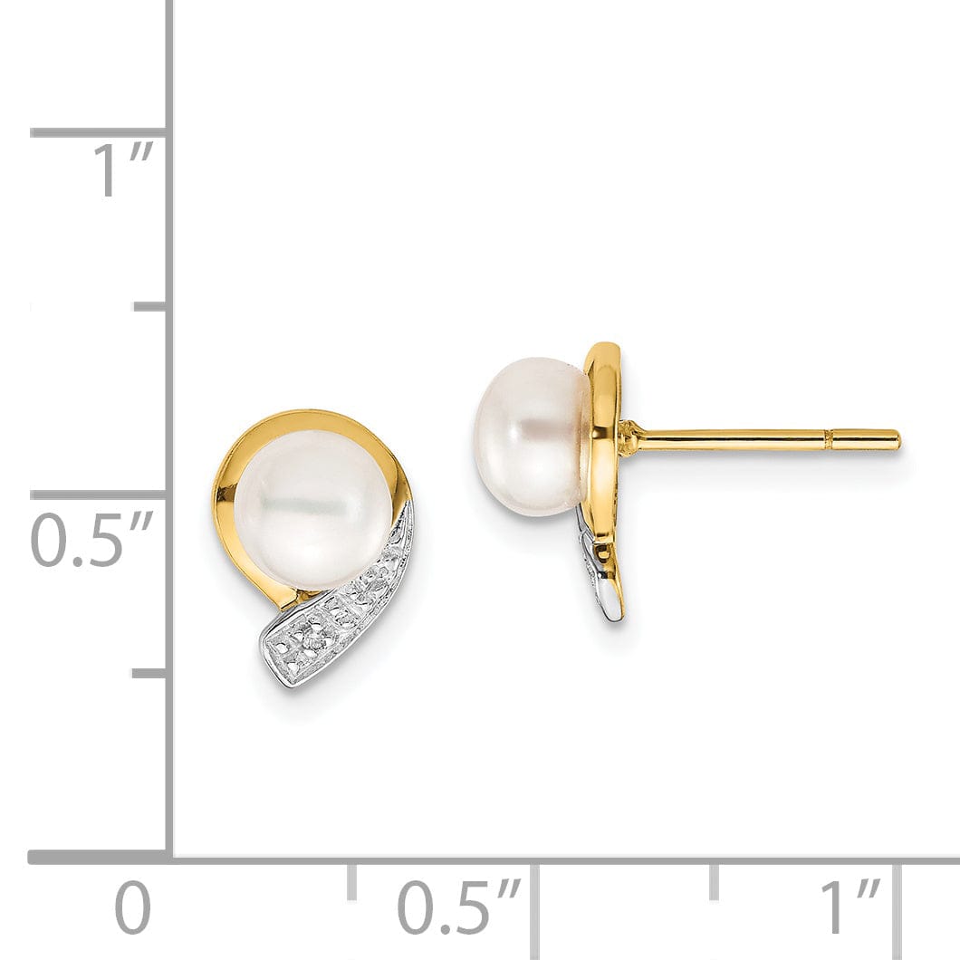 14k Yellow Gold Pearl Diamond Earrings