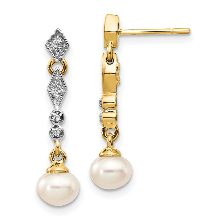 14k Yellow Rhodium Pearl Diamond Earrings