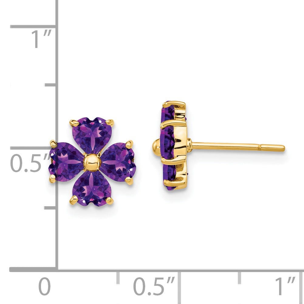 14k Yellow Gold Amethyst Flower Post Earrings