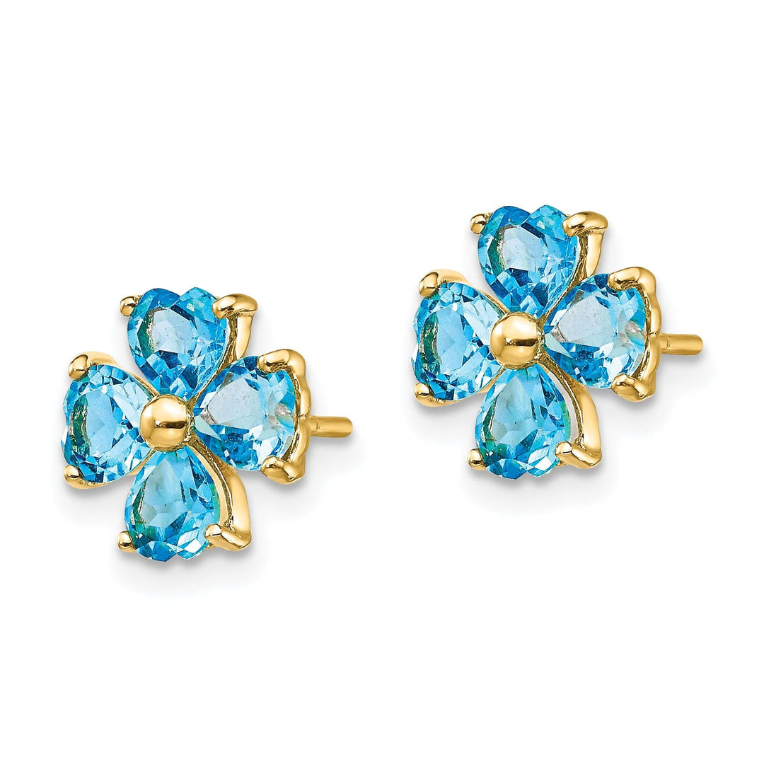 14k Yellow Gold Blue Topaz Flower Post Earrings