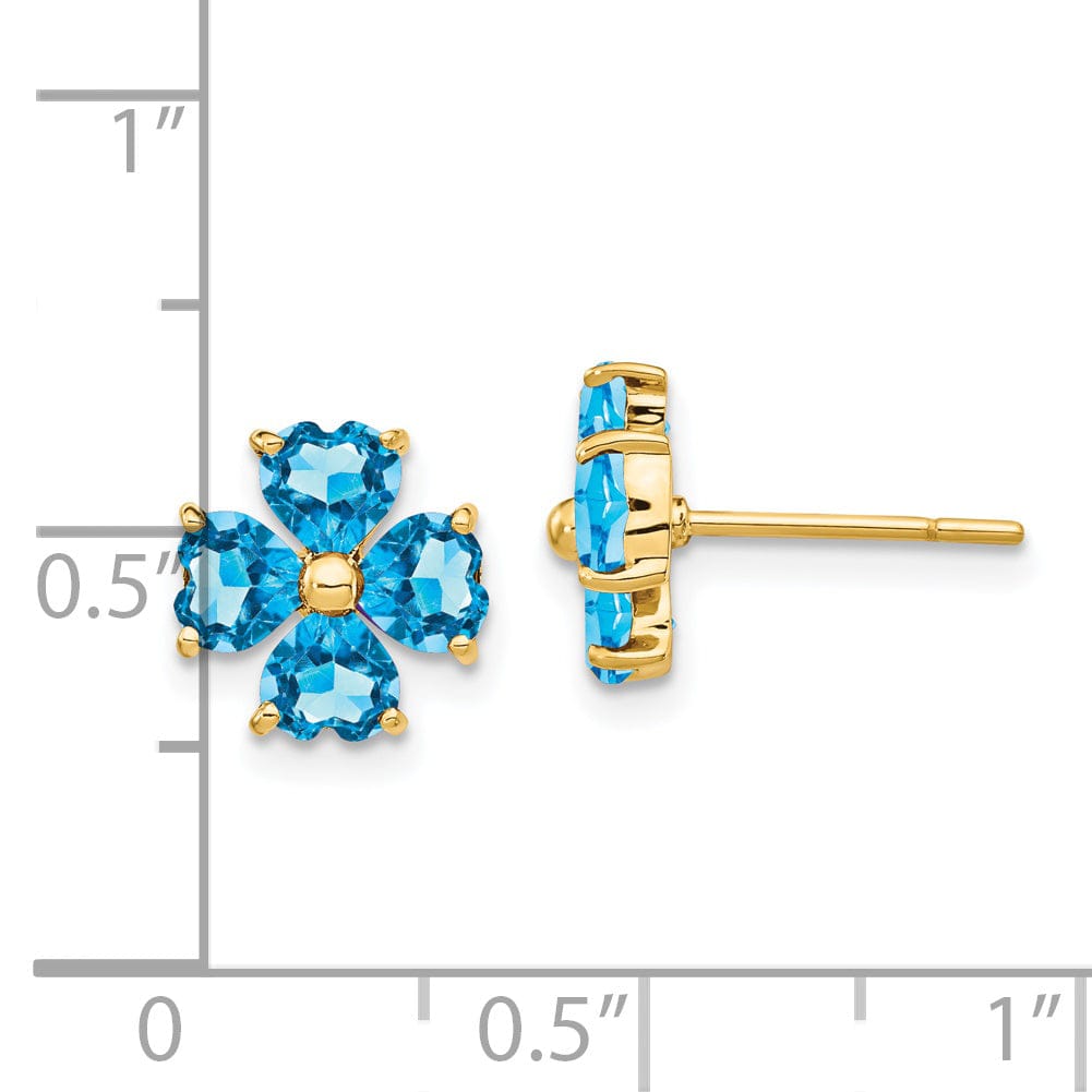 14k Yellow Gold Blue Topaz Flower Post Earrings