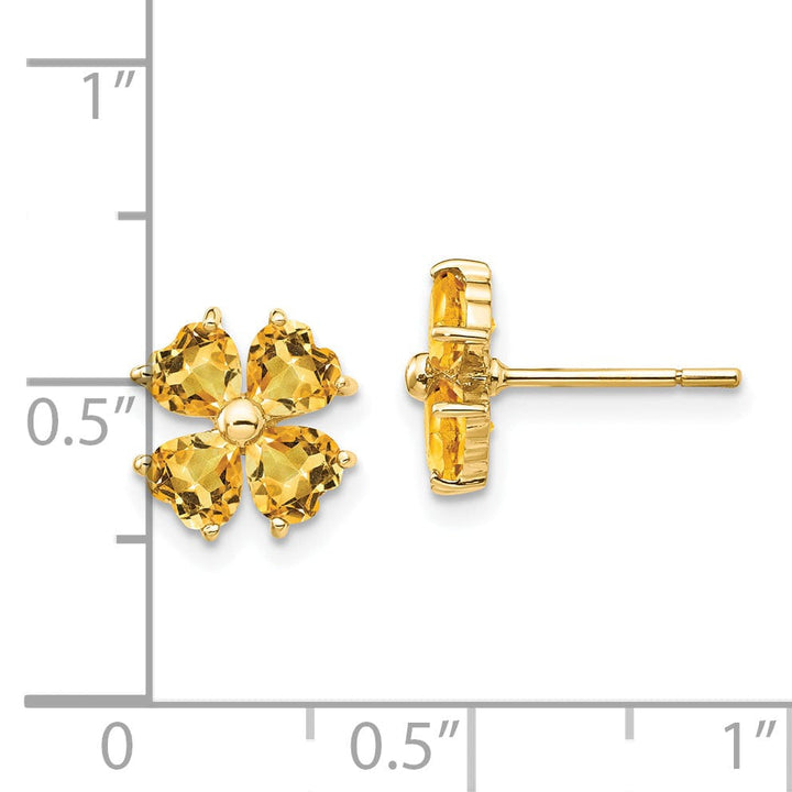 14k Yellow Gold Citrine Flower Post Earrings