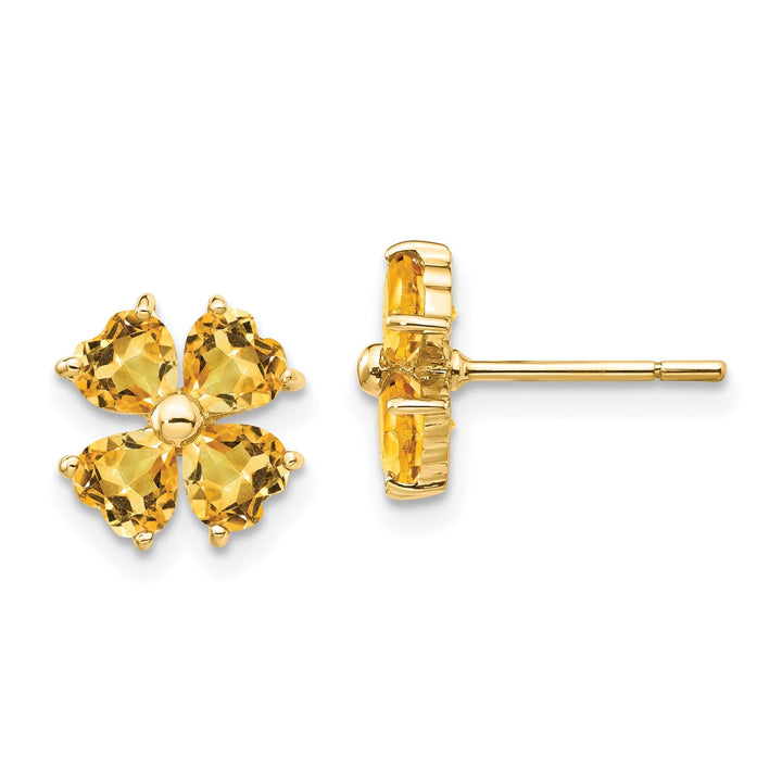 14k Yellow Gold Citrine Flower Post Earrings