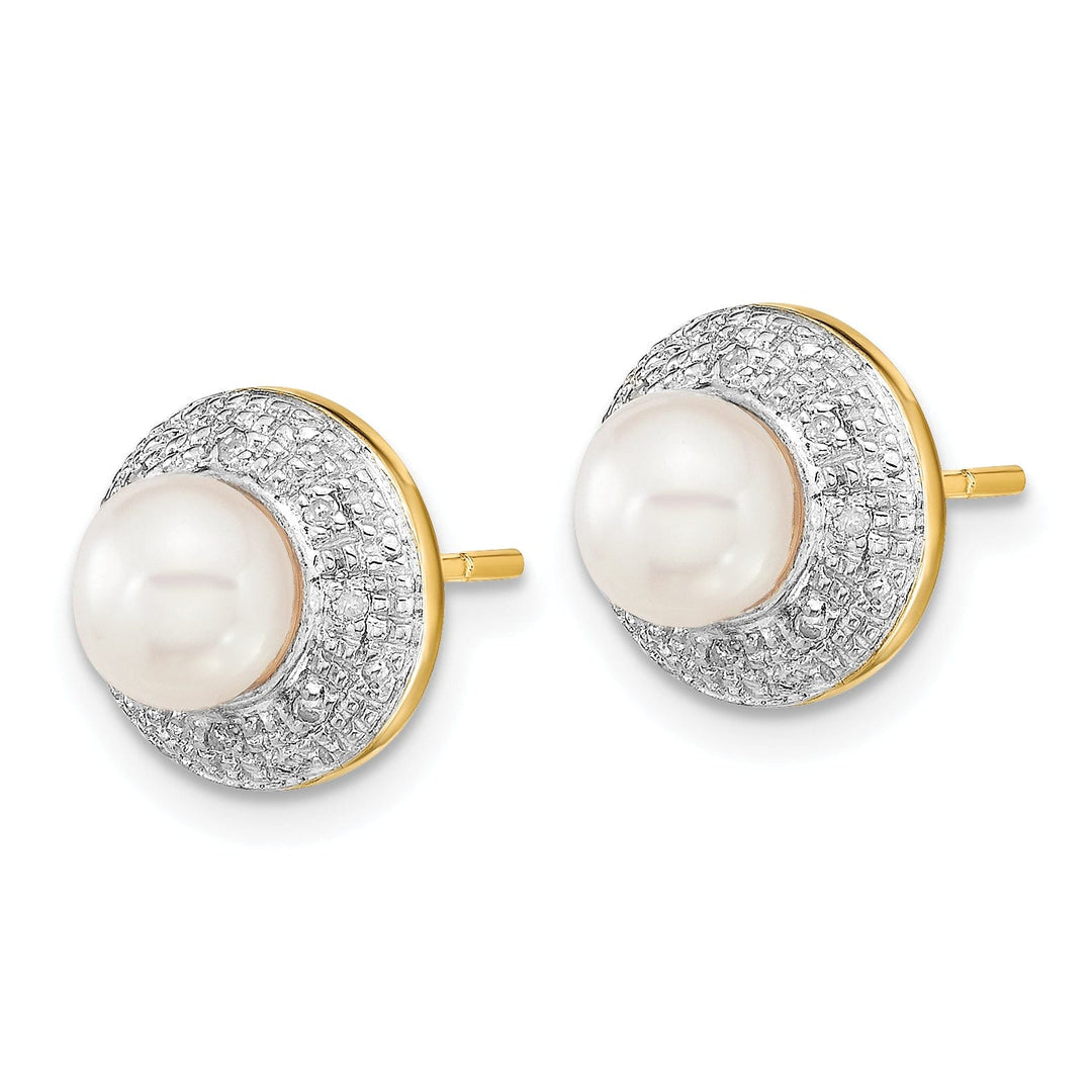 14k Yellow Rhodium Pearl Diamond Post Earrings