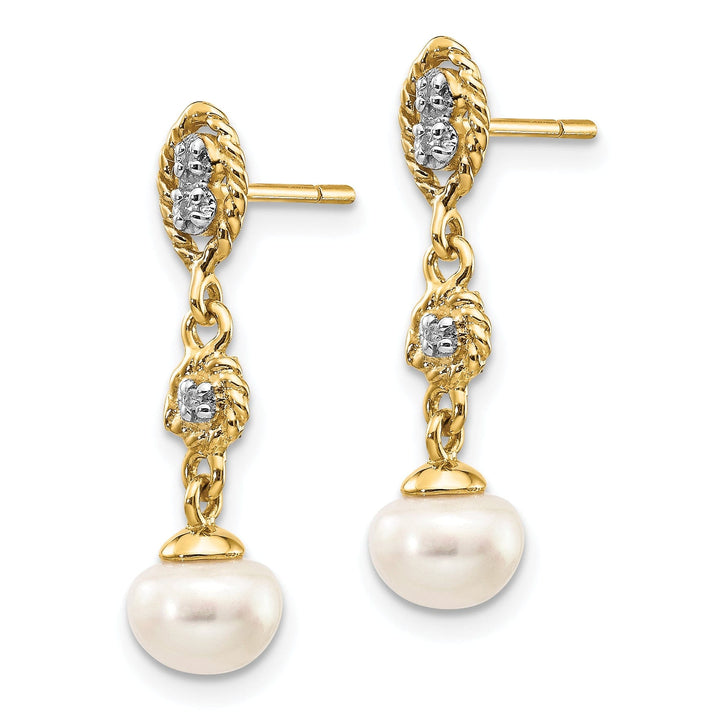 14k Yellow Rhodium Pearl Diamond Post Earrings