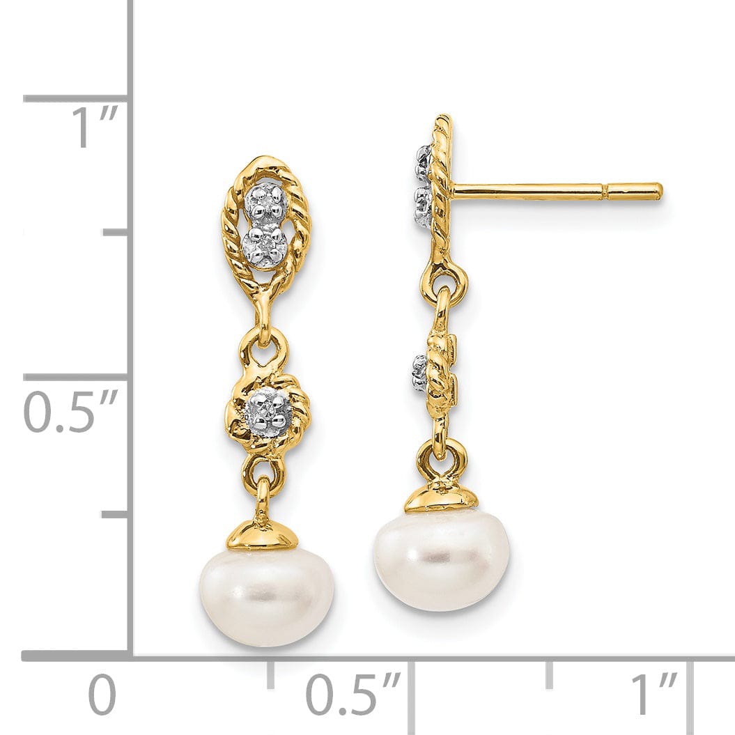 14k Yellow Rhodium Pearl Diamond Post Earrings
