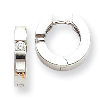 14k White Gold Diamond hinged hoop earrings