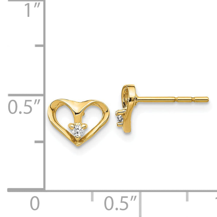 14k Yellow Gold Polished Diamond Heart Earrings