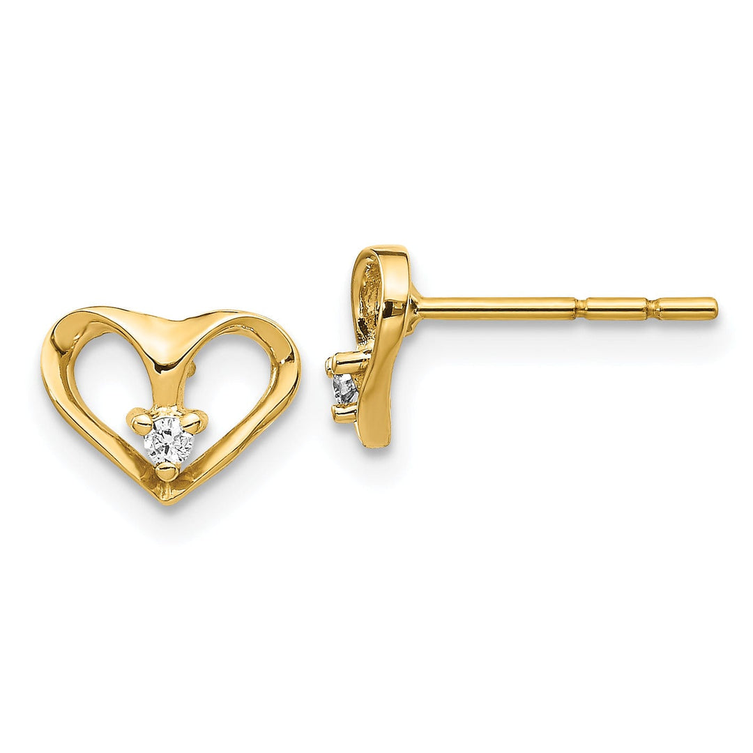 14k Yellow Gold Polished Diamond Heart Earrings