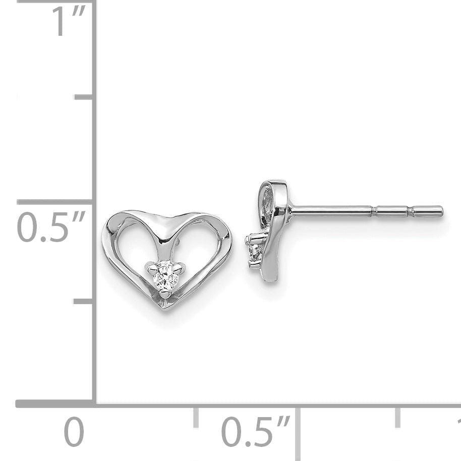 14k White Gold Polished Diamond Heart Earrings