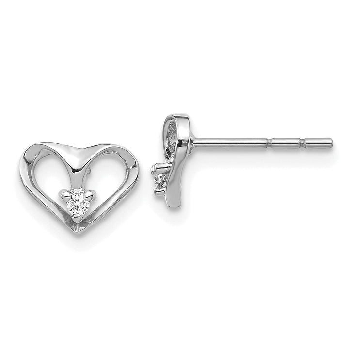 14k White Gold Polished Diamond Heart Earrings