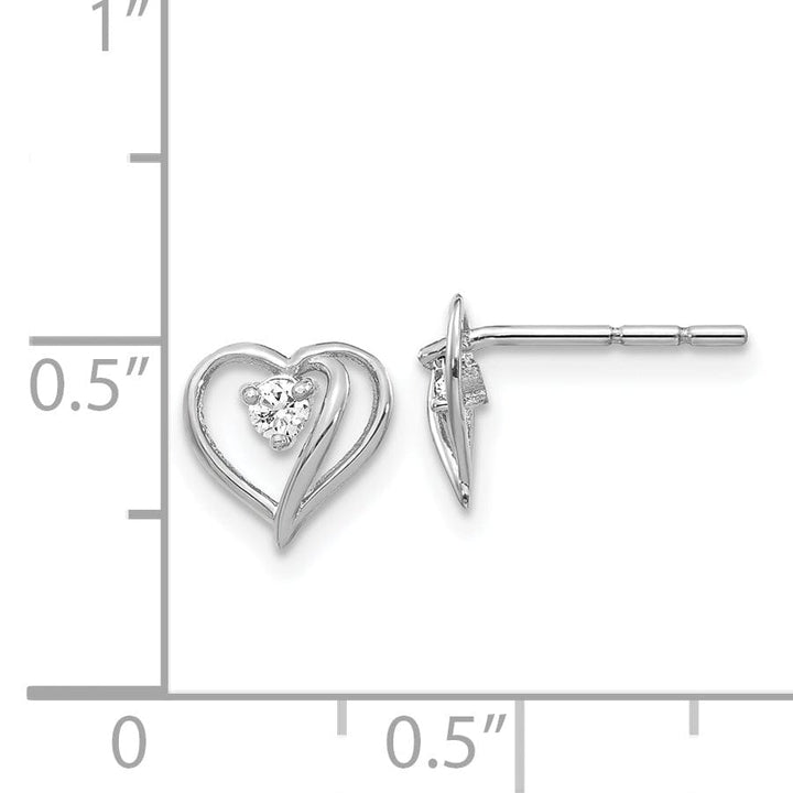 14k White Gold Polished Diamond Heart Earrings