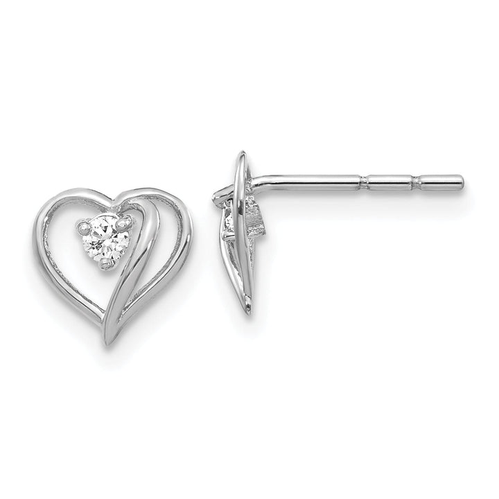 14k White Gold Polished Diamond Heart Earrings