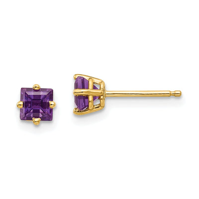 14k Yellow Gold 4MM Princess Cut Amethyst Earring at $ 111.32 only from Jewelryshopping.com