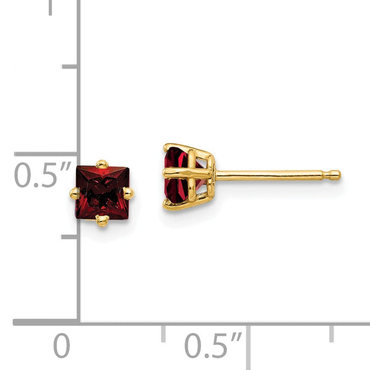 14k Yellow Gold 4MM Princess Cut Garnet Earring