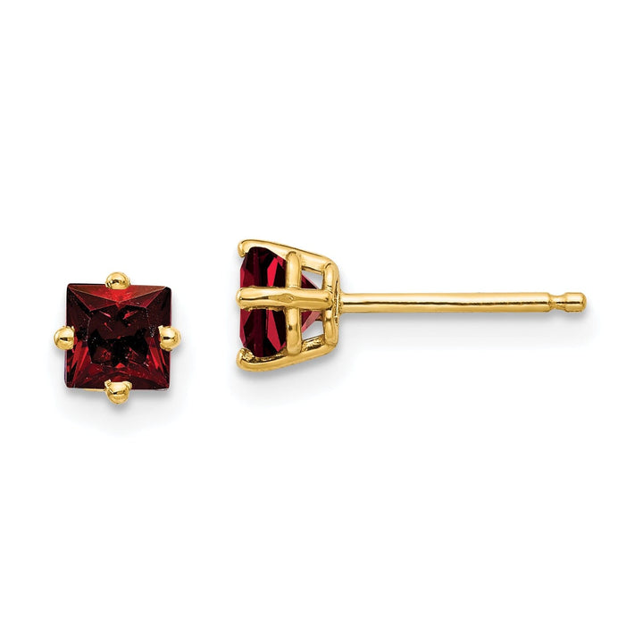 14k Yellow Gold 4MM Princess Cut Garnet Earring