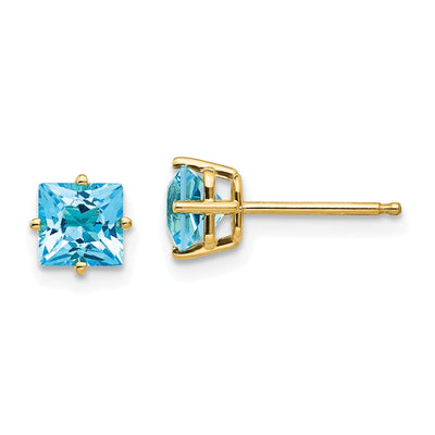 14k Yellow Gold 5MM Princess Cut Blue Topaz Earrin at $ 135.25 only from Jewelryshopping.com
