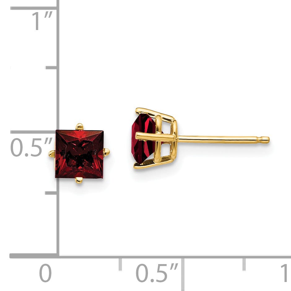 14k Yellow Gold 5MM Princess Cut Garnet Earring