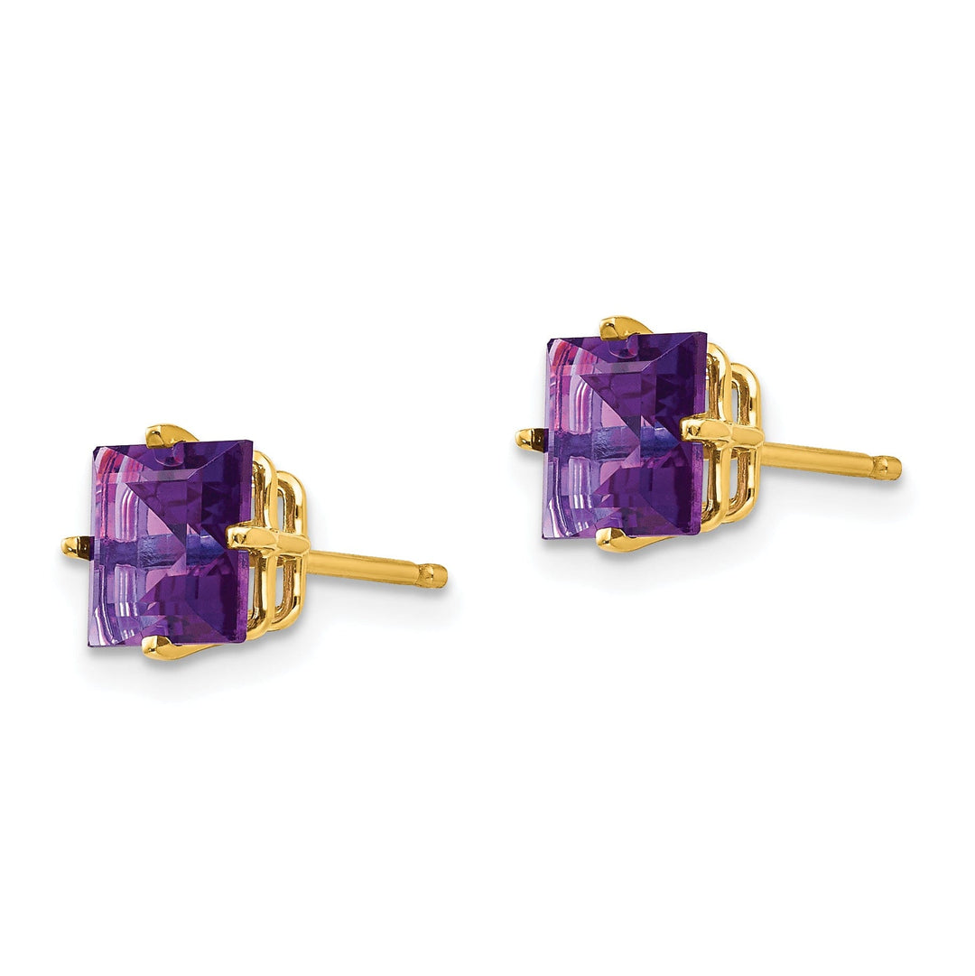 14k Yellow Gold 6MM Princess Cut Amethyst Earring