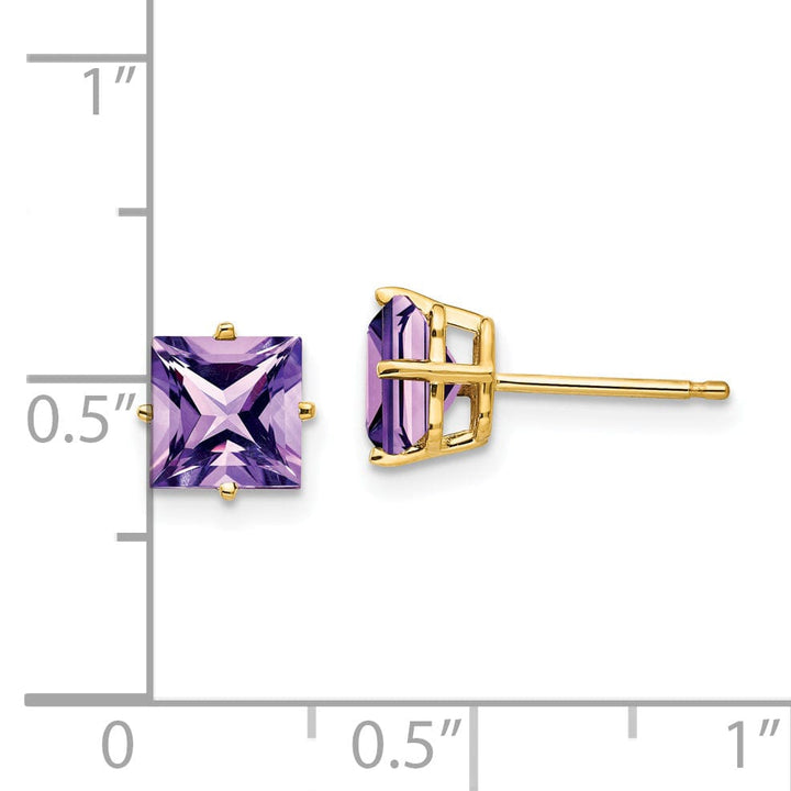 14k Yellow Gold 6MM Princess Cut Amethyst Earring