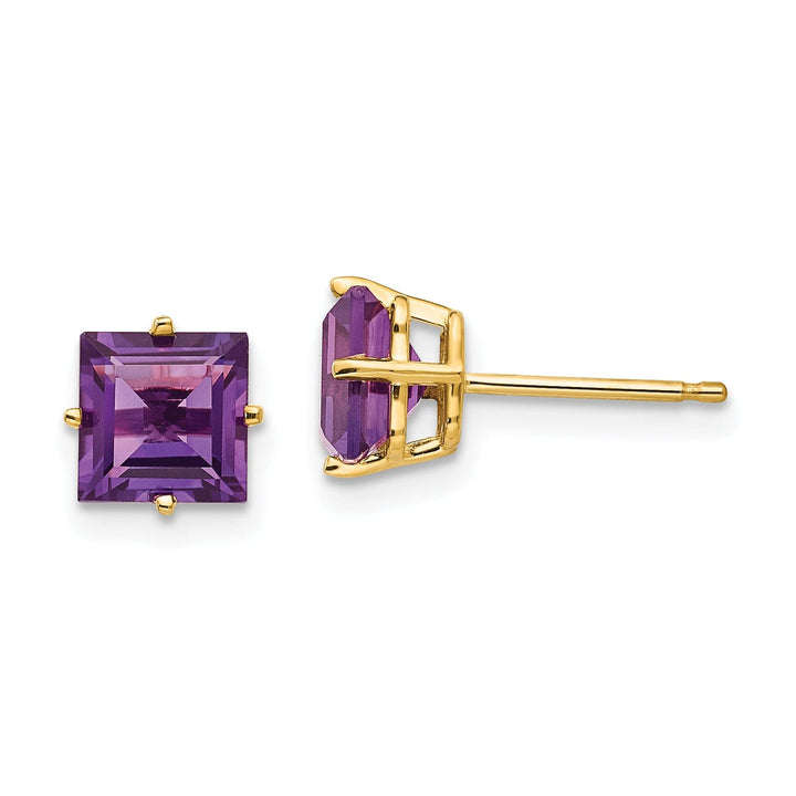 14k Yellow Gold 6MM Princess Cut Amethyst Earring