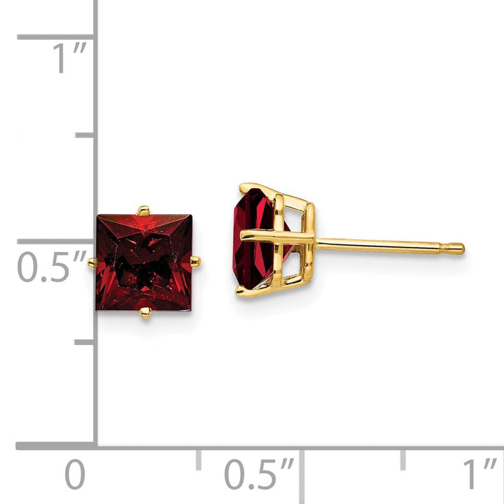 14k Yellow Gold 6MM Princess Cut Garnet Earring