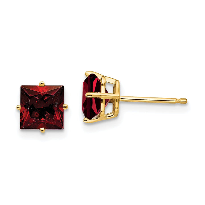 14k Yellow Gold 6MM Princess Cut Garnet Earring