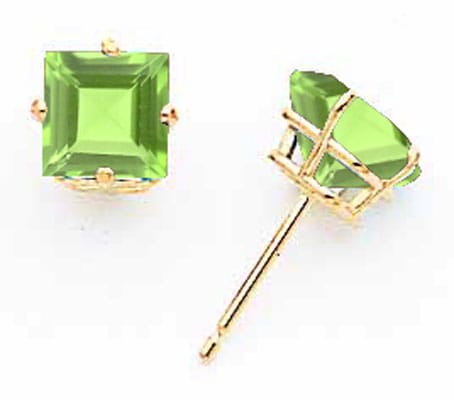 14k Yellow Gold 6MM Princess Cut Peridot Earring