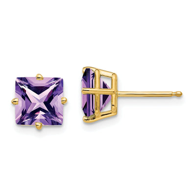 14k Yellow Gold 7MM Princess Cut Amethyst Earring at $ 257.35 only from Jewelryshopping.com