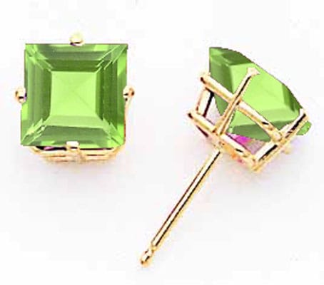 14k Yellow Gold Peridot Princess Cut stud Earrings