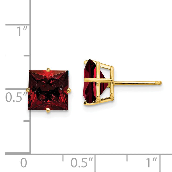 14k Yellow Gold 8MM Princess Cut Garnet Earring