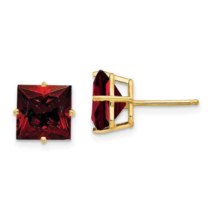 14k Yellow Gold 8MM Princess Cut Garnet Earring