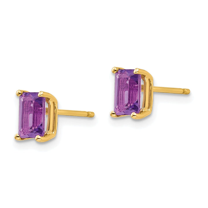 14k Yellow Gold 6x4MM Emerald Cut Amethyst Earring