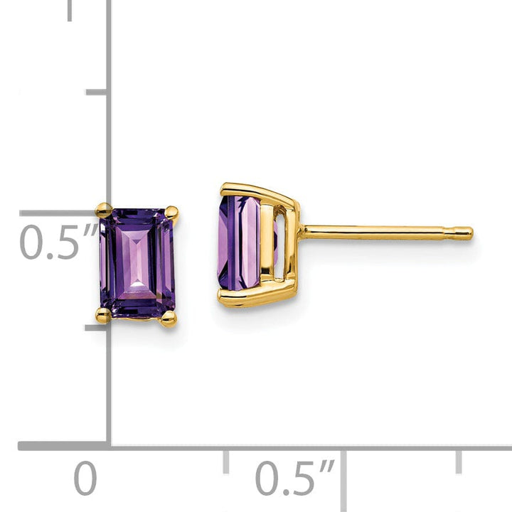 14k Yellow Gold 6x4MM Emerald Cut Amethyst Earring