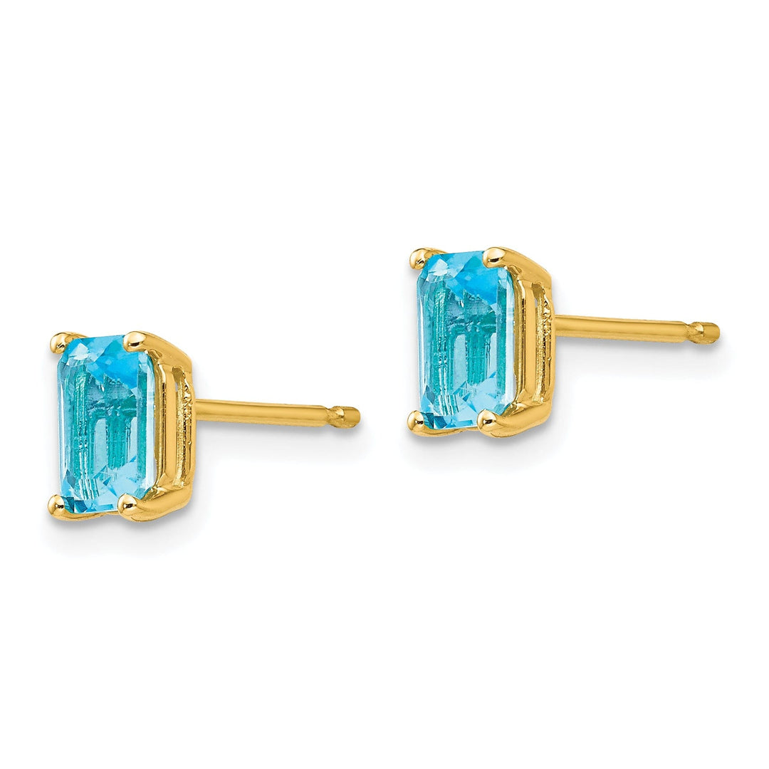 14k Yellow Gold Emerald Cut Blue Topaz Earring