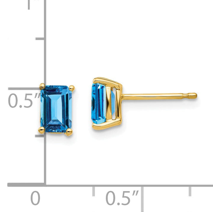 14k Yellow Gold Emerald Cut Blue Topaz Earring