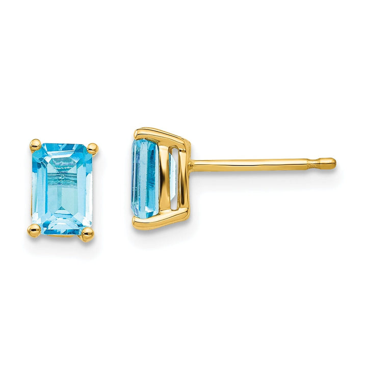 14k Yellow Gold Emerald Cut Blue Topaz Earring