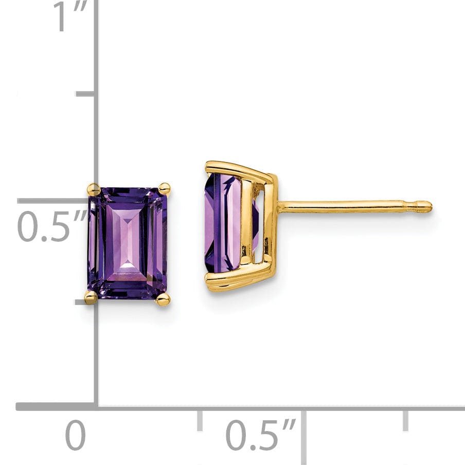 14k Yellow Gold Emerald Cut Amethyst Earring