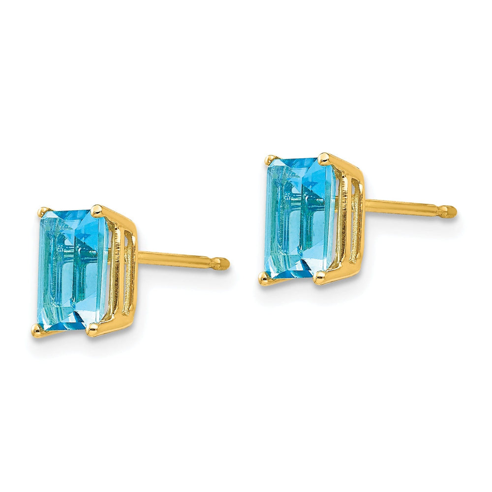 14k Yellow Gold Emerald Cut Blue Topaz Earring