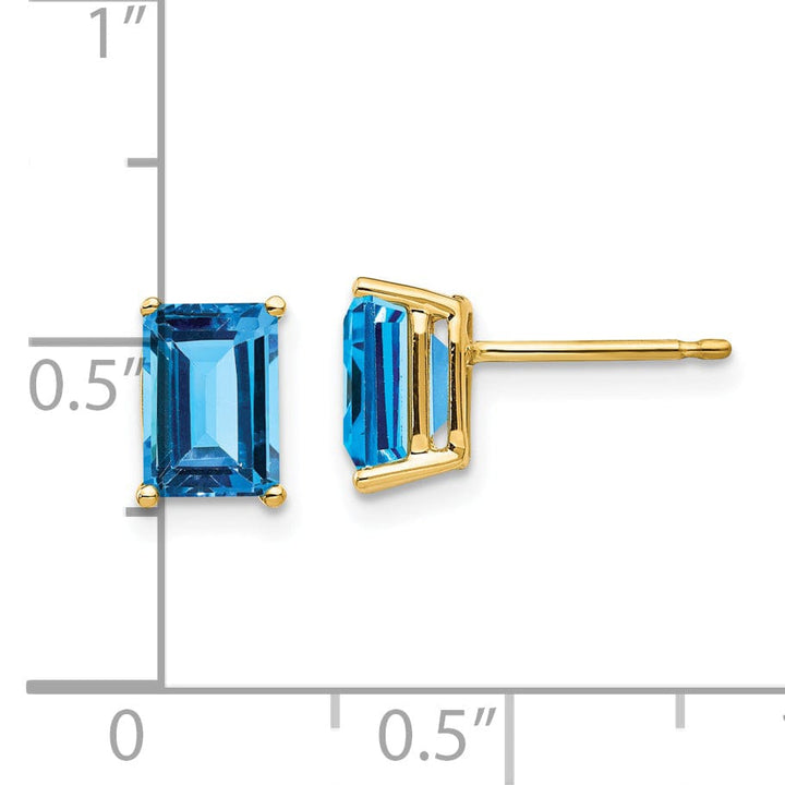 14k Yellow Gold Emerald Cut Blue Topaz Earring