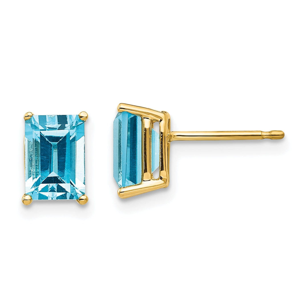 14k Yellow Gold Emerald Cut Blue Topaz Earring