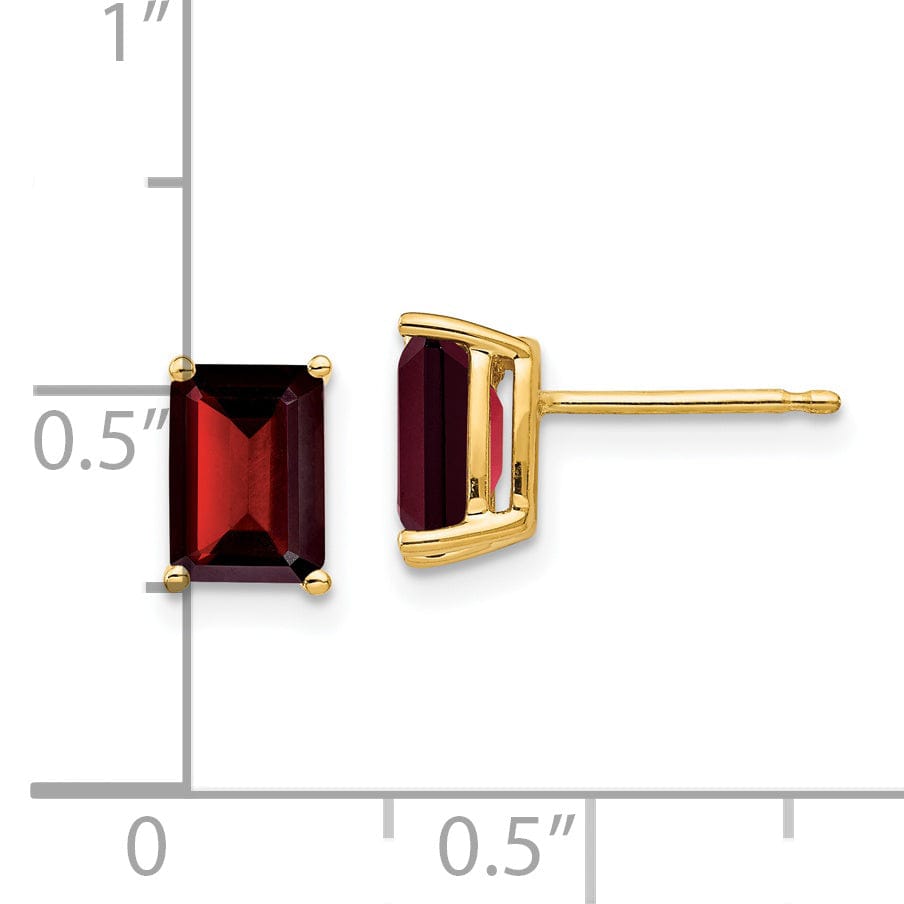 14k Yellow Gold Emerald Cut Garnet Earring