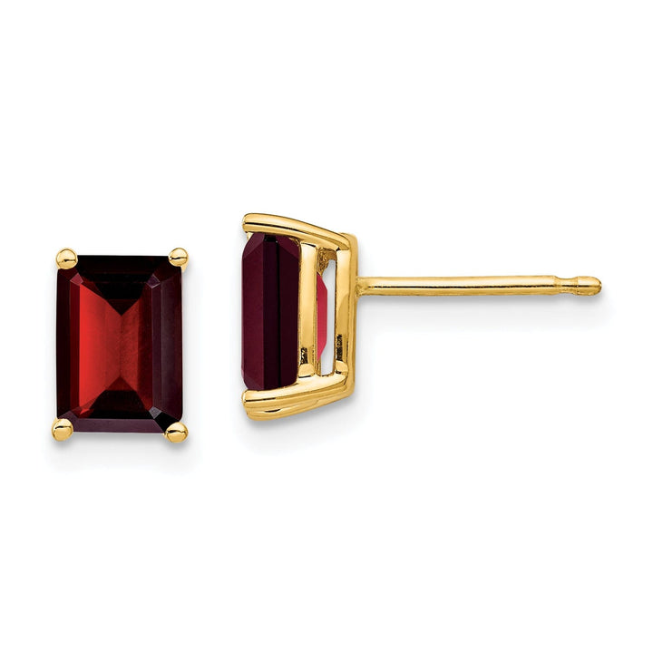 14k Yellow Gold Emerald Cut Garnet Earring