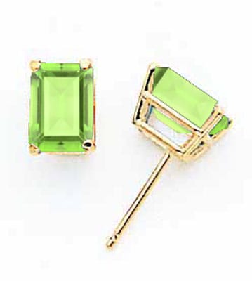 14k Yellow Gold Emerald Cut Peridot Earring